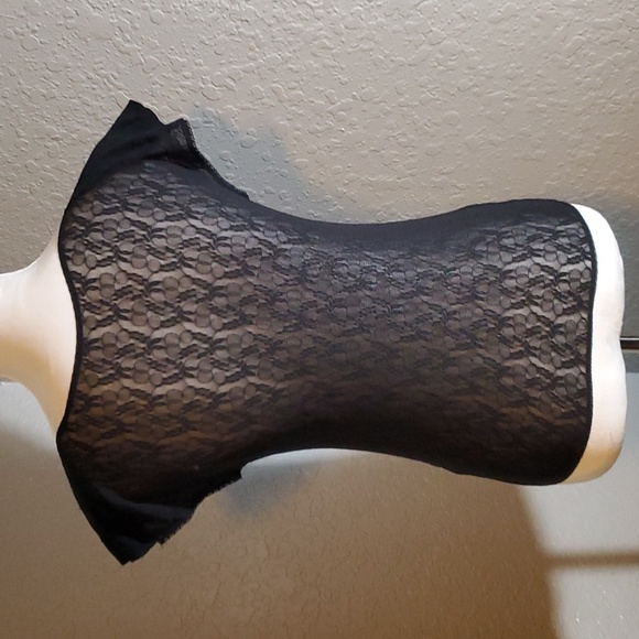 Womens Lace Mesh Black Rounded Neck Short Sleeve Sheer Top. - Picture 5 of 9